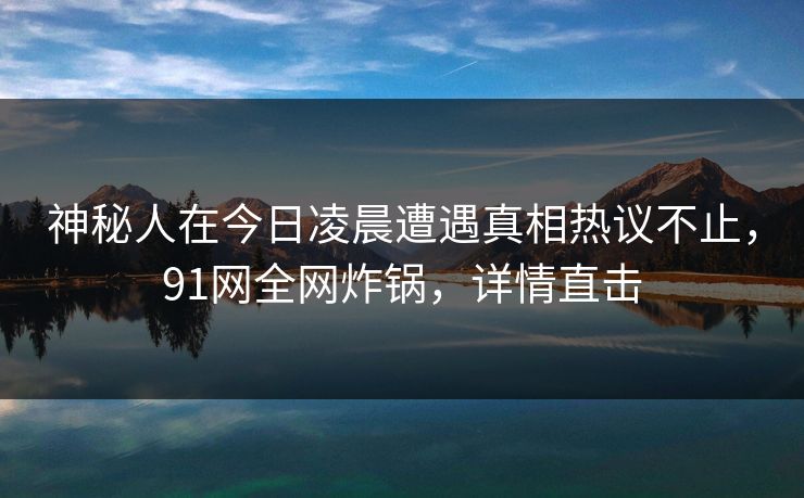 神秘人在今日凌晨遭遇真相热议不止，91网全网炸锅，详情直击